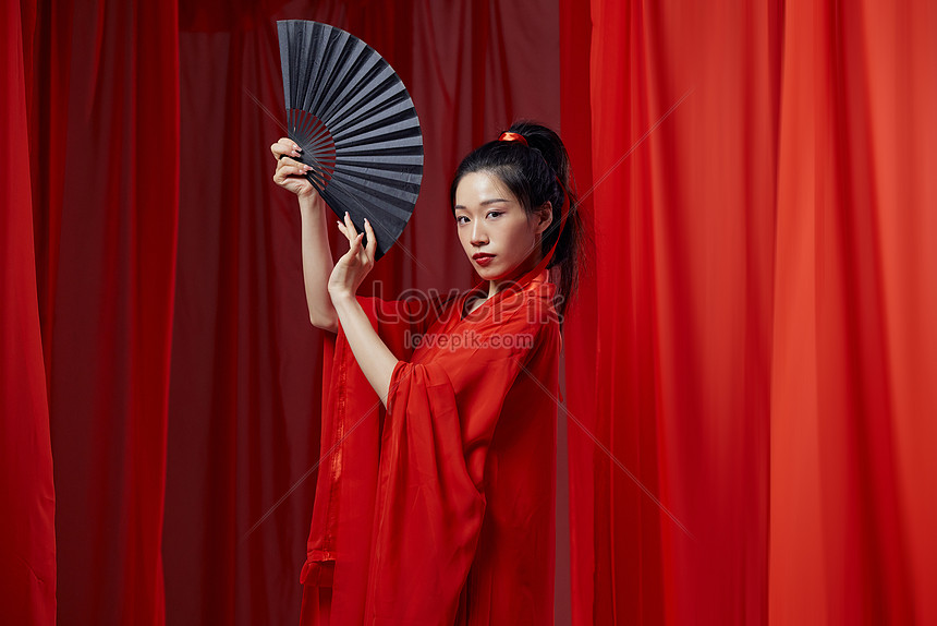 Chinese Style Woman With A Folding Fan Dancing Picture And HD Photos ...