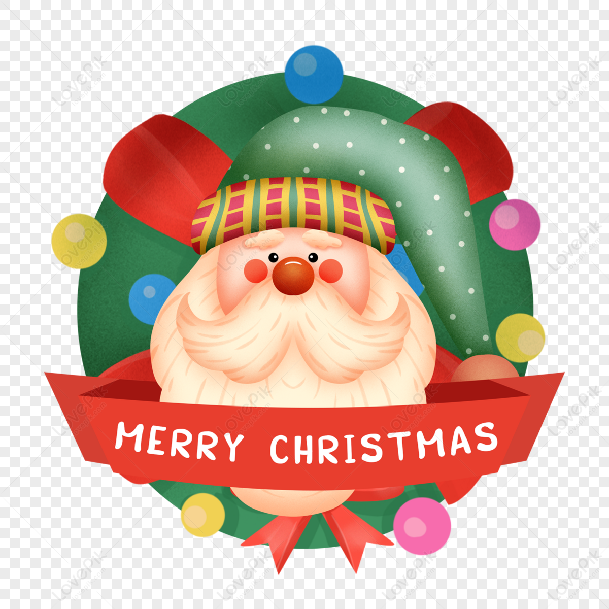 Cartoon Christmas Cute Elderly Green, Wreath Transparent PNG, Colored ...