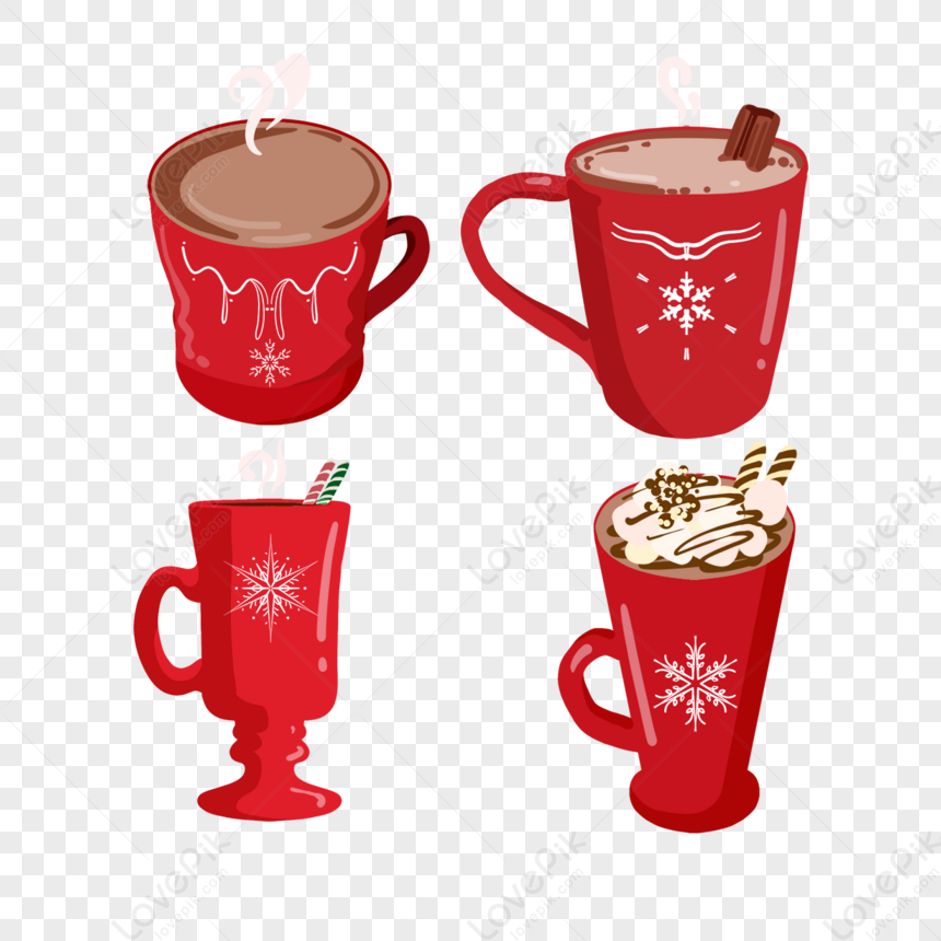 tasse de chocolat chaud. boisson de noël sur fond d'hiver. tasse de cacao  rouge à emporter. bannière saisonnière. 4807369 Art vectoriel chez Vecteezy