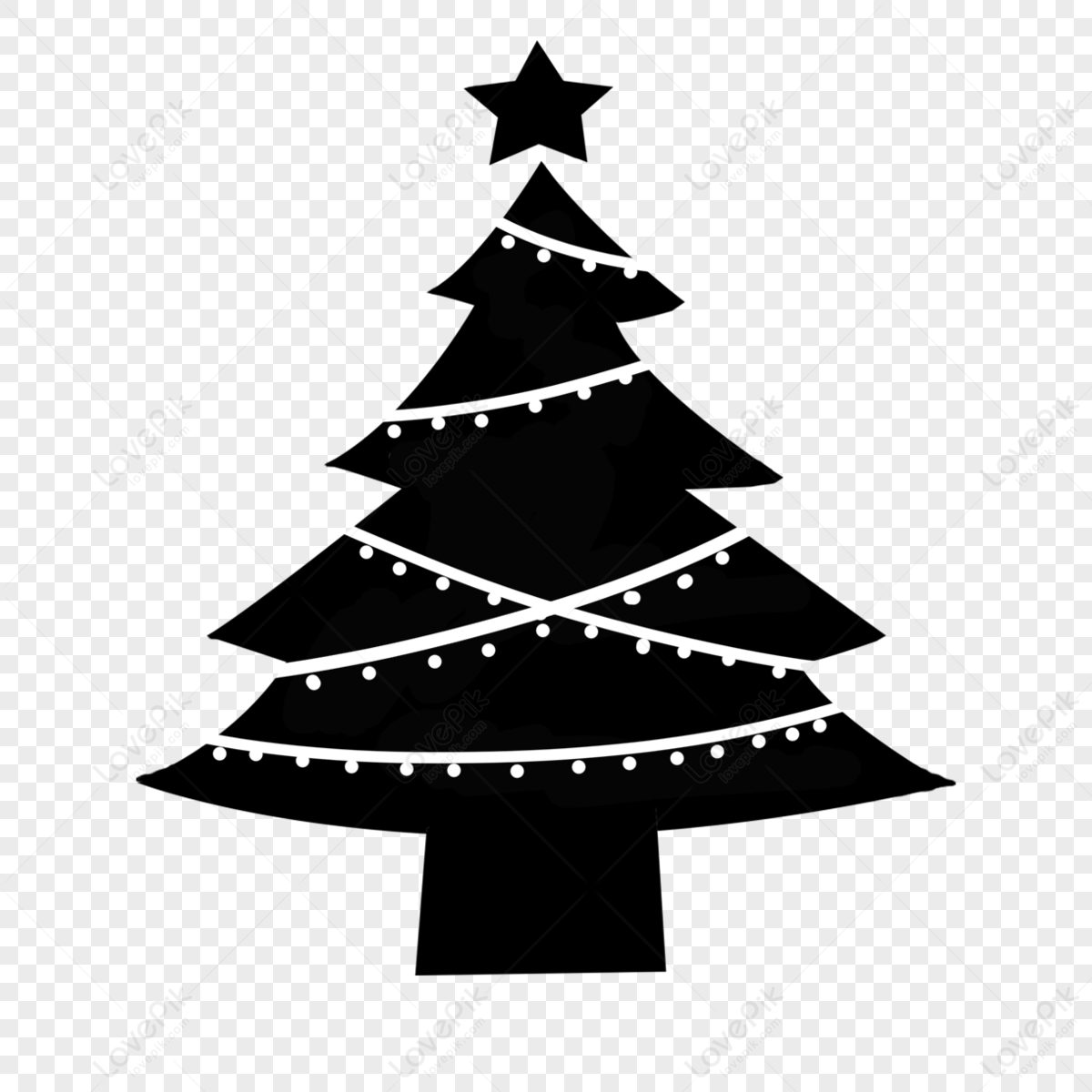 Light Christmas tree silhouette clip art, Christmas Tree,  Five Stars,  Silhouette png free download
