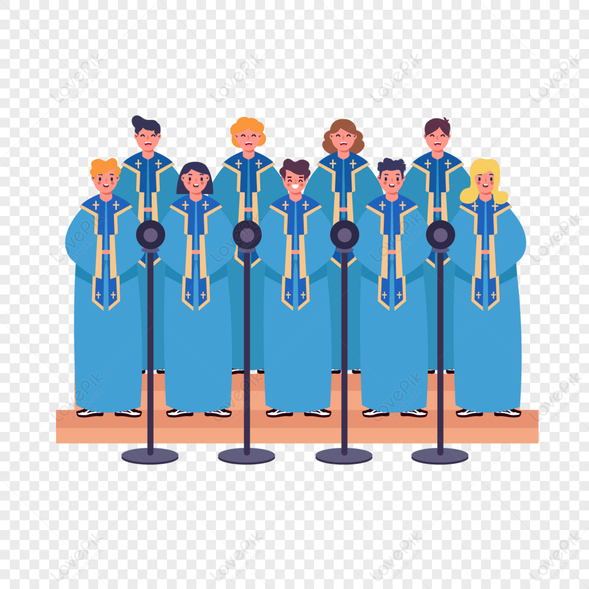 Hand Drawn Cartoon Church Chorus Illustration, Blue PNG Transparent