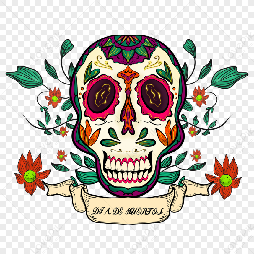 Día De Muertos Dibujado A Mano Dibujos Animados Skull Flower Design,  Celebracion Png, Cerebro Png, Cultura Png PNG Imágenes Gratis - Lovepik