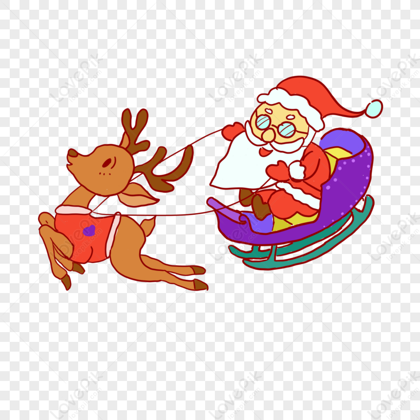 Jumping Fawn And Santa Sled Clip Art Christmas Png Santa Hd Png Image Sleigh Png Png Hd 3607