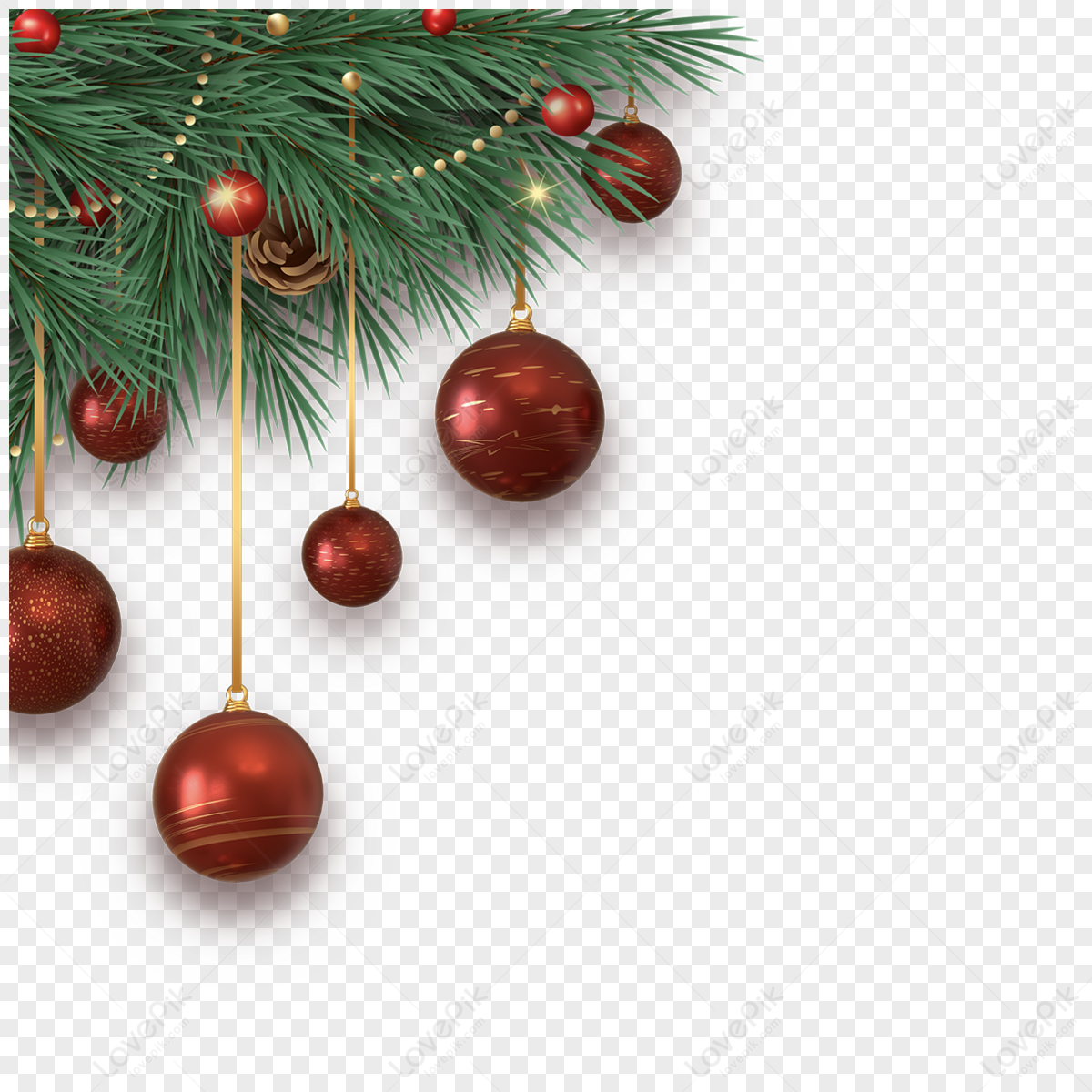 Pine fruit leaves red christmas decoration border, Christmas fruit,  border,  leaves png image