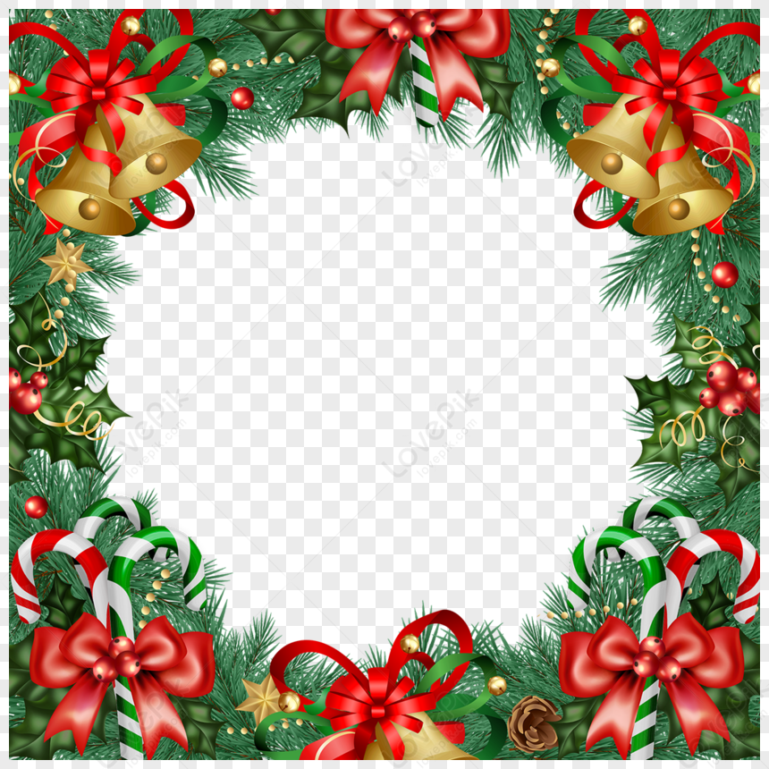 Pine Leaves Bell Christmas Candy Bow Border Element, Peace PNG ...
