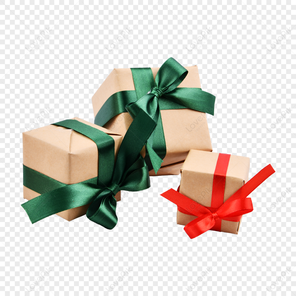 Three Holy Gift Boxes Tied By Red Green Silk, Christmas Gift PNG Image ...