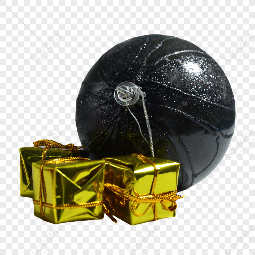 Christmas Black Round Decorative Ball With Square Gift Box, Christmas