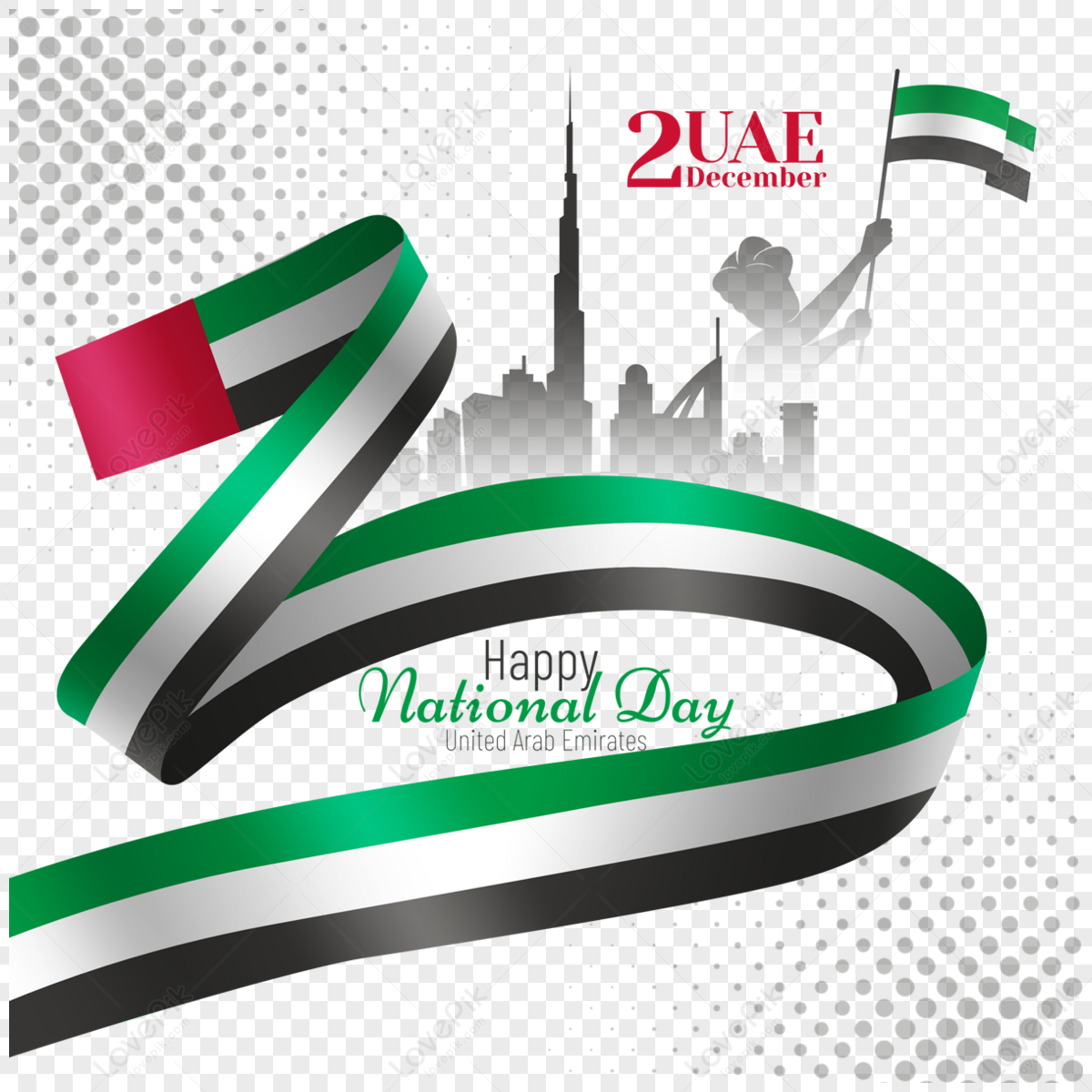 Drawing decoration UAE national day abstract flag round city silhouette elements, city, city day, flags png free download
