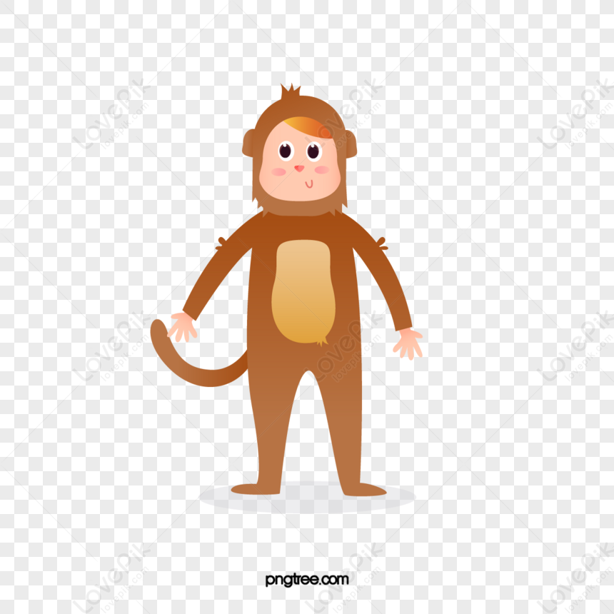 Desenho Animado Bonito Agachado Macaco Marrom Clipart PNG