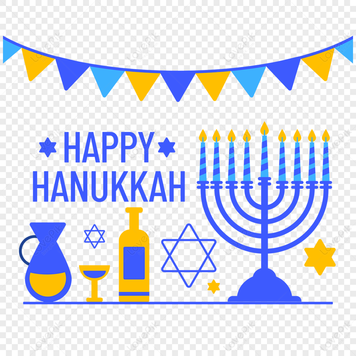 Hand Drawn Design Blue Candlestick Candle Hanukkah Elements