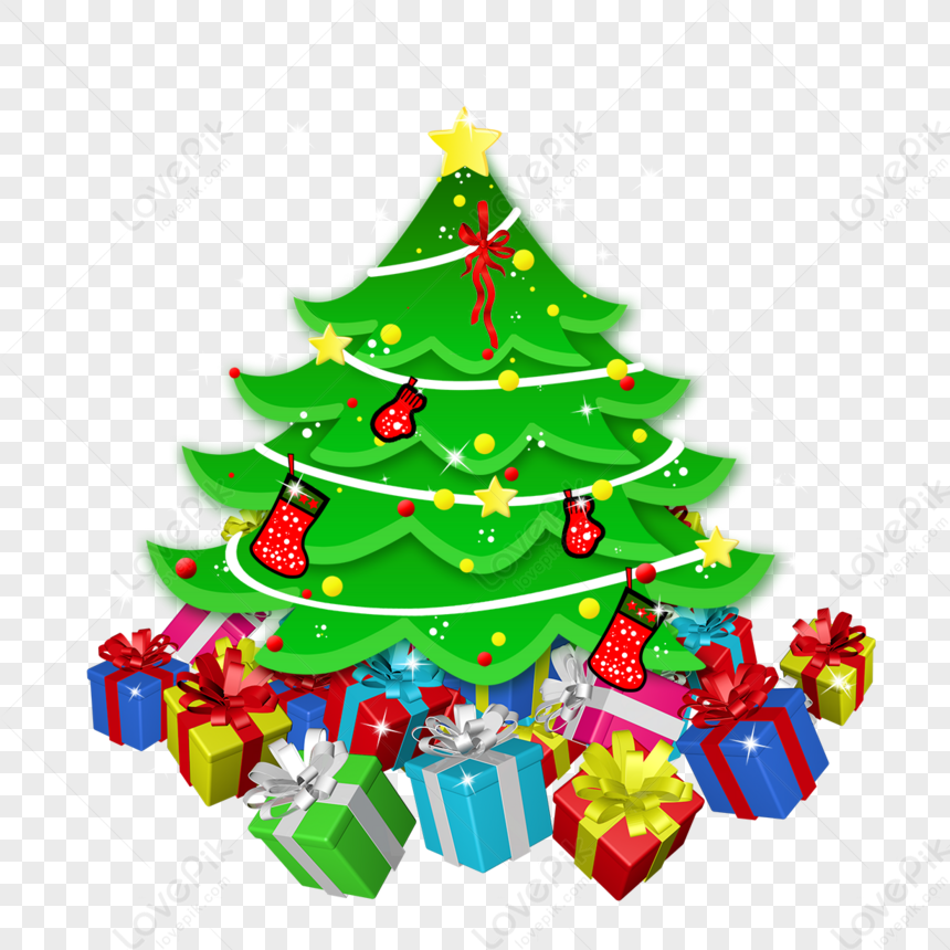 Caixa De Presente De árvore De Natal Verde Vermelho, Natal Png
