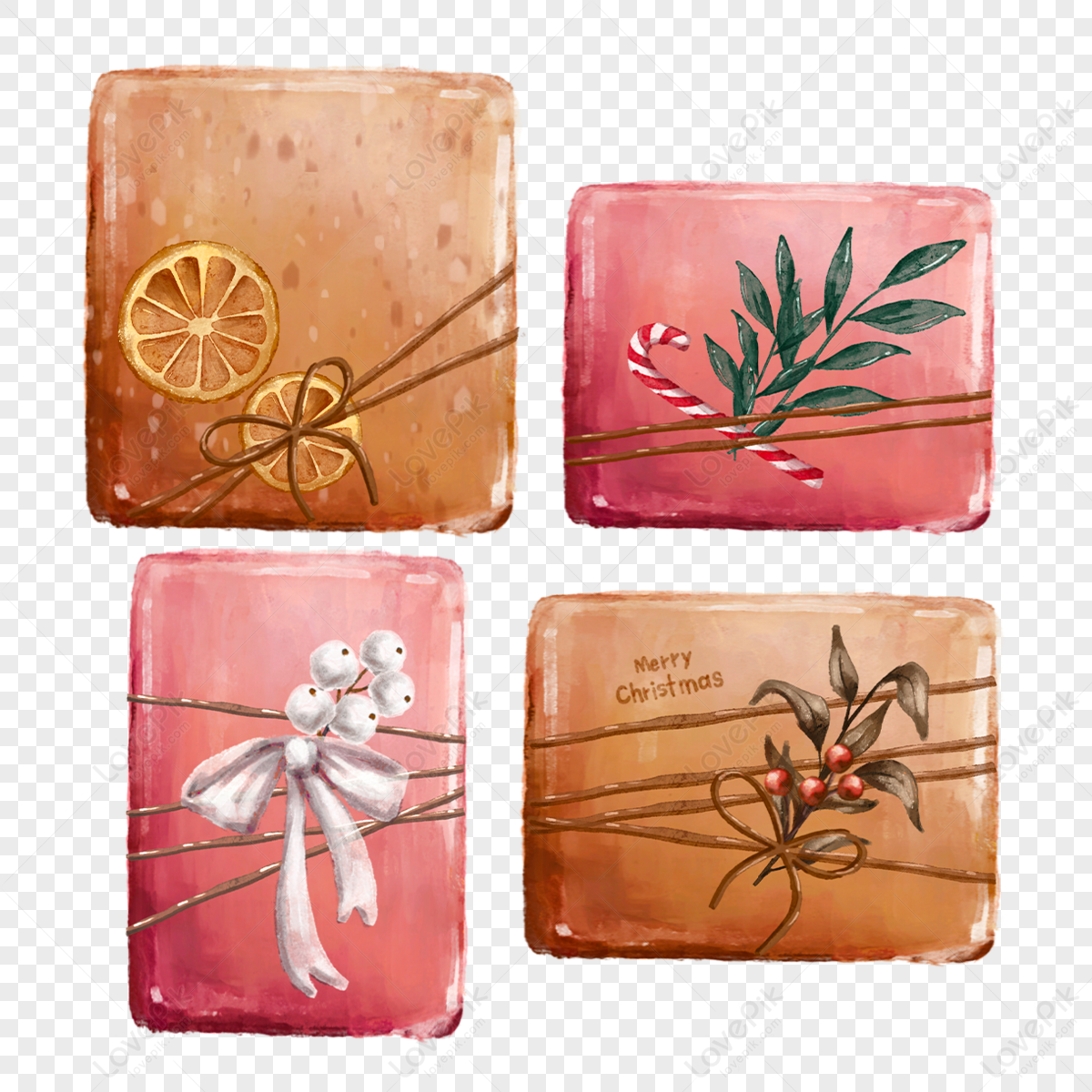 Red and orange watercolor Christmas presents, Red,  orange,  christmas png transparent image