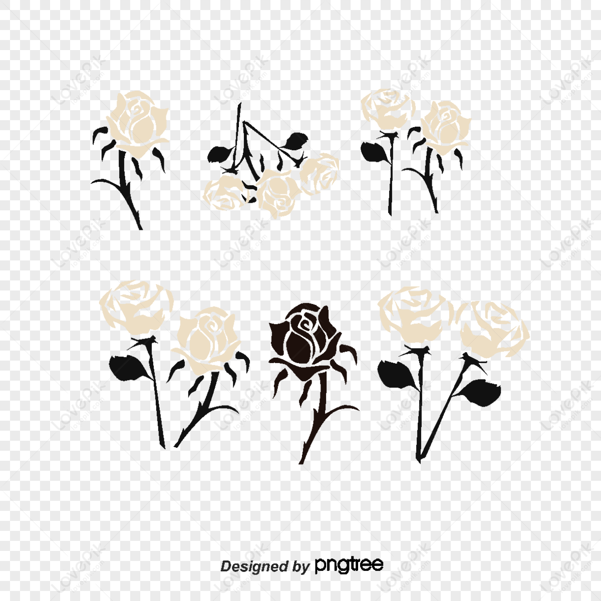 Black Roses Decorated,cartoon Roses,rose Decoration,cartoon Rose Png 