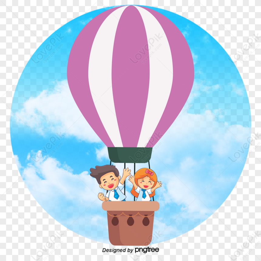 Child On Hot-air Balloon,cartoon Characters,illustrated People,cartoon ...