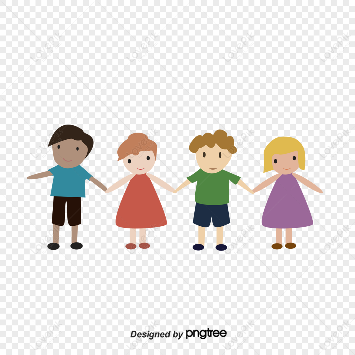 Cute Cartoon Illustration Of Happy Children Holding Hands Image ...