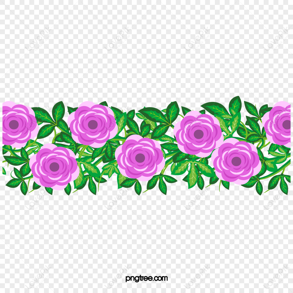 Pink Flower Border Design,green Leaves,leaves,flowers PNG Free Download