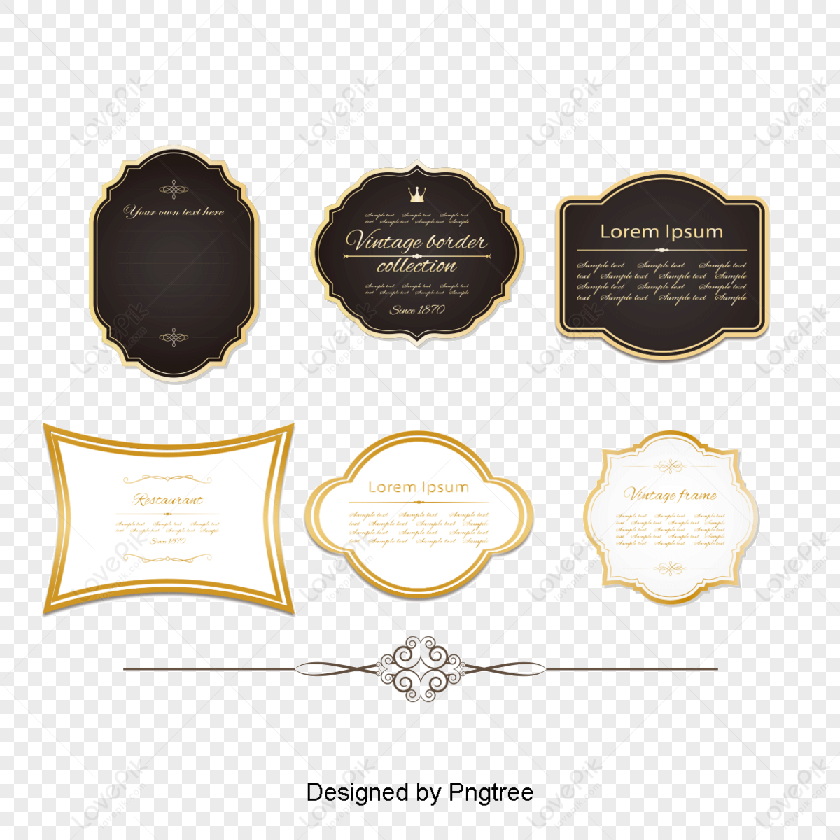 Vintage Gold Frame Label Vector Material Black White Png Transparent