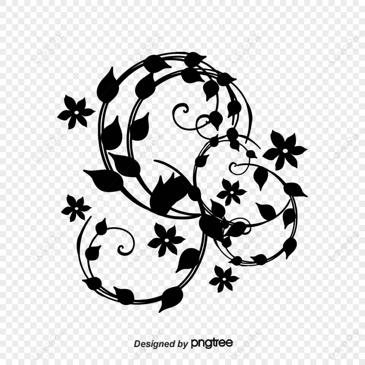 Abstract Flowers Pattern Vector,flower Vine,creative Pattern Png,black ...