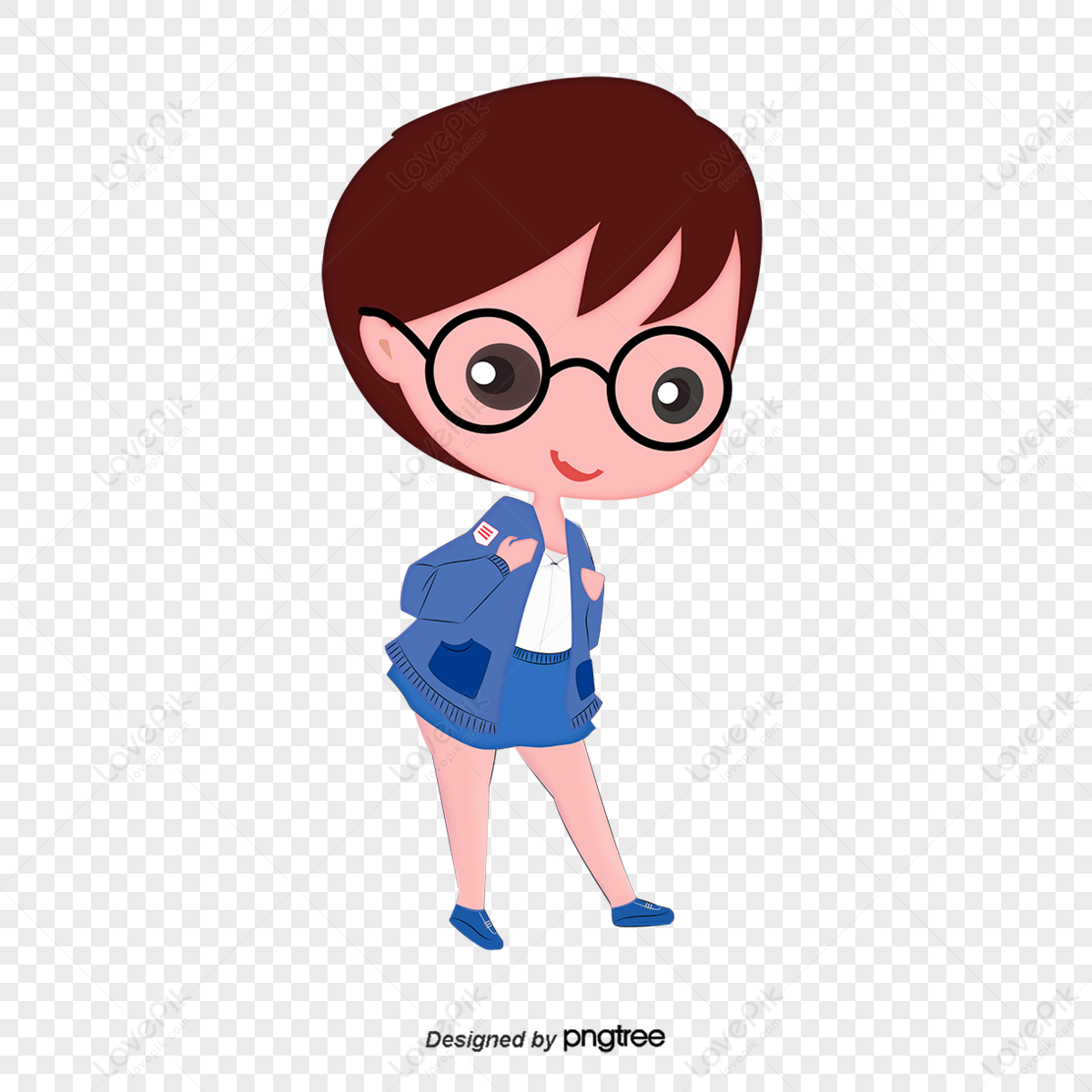 Cartoon Little Girl With Glasses,wear,girls,wear Glasses PNG Hd ...