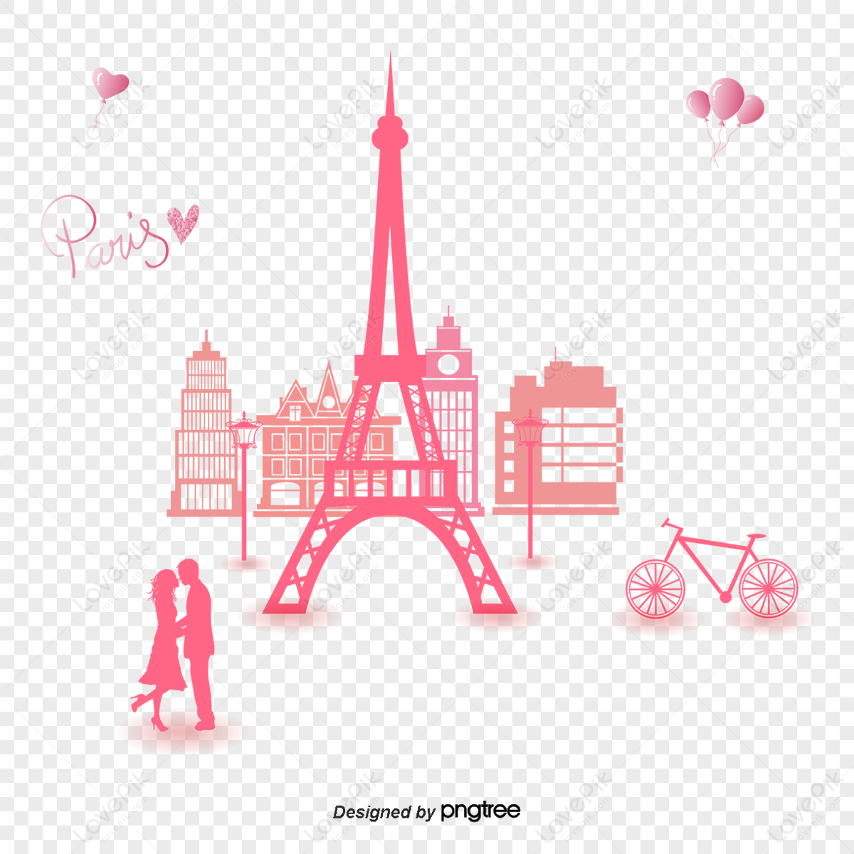eiffel tower illustration,bicycle,artwork,pink png image