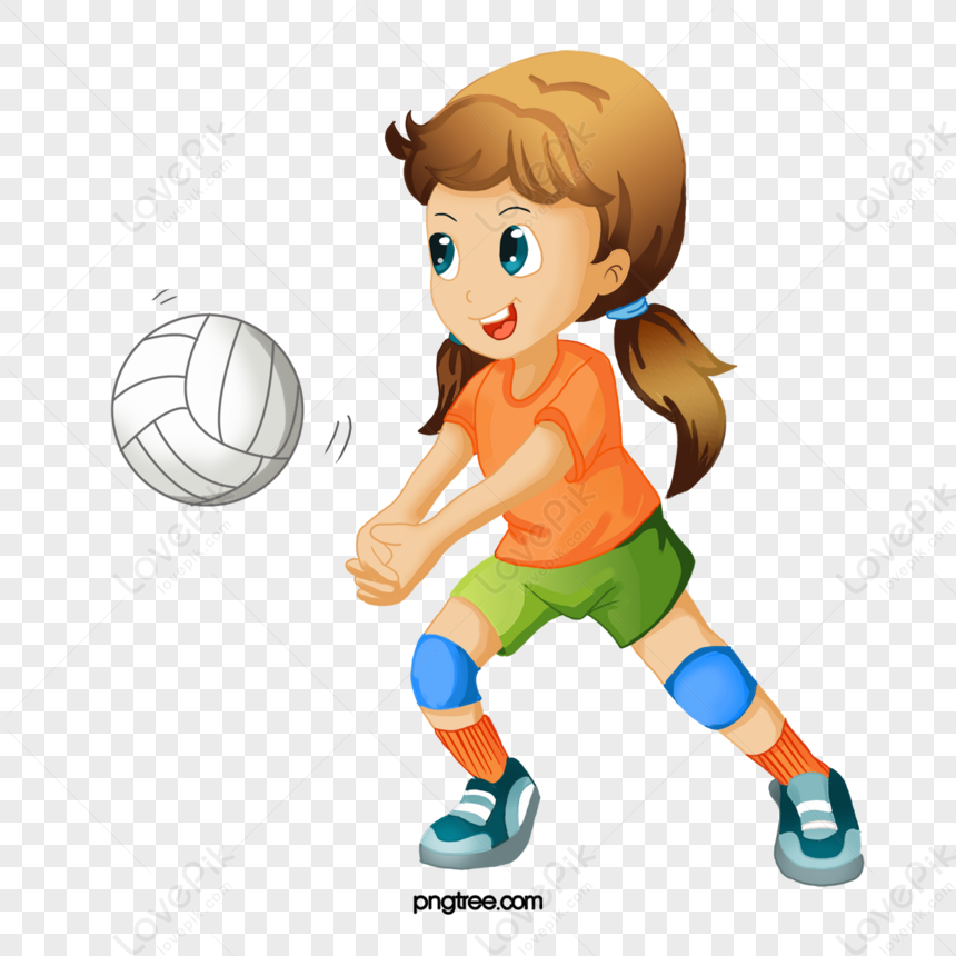 Hand-painted Cartoon Playing Volleyball Players,white,child,athletes ...