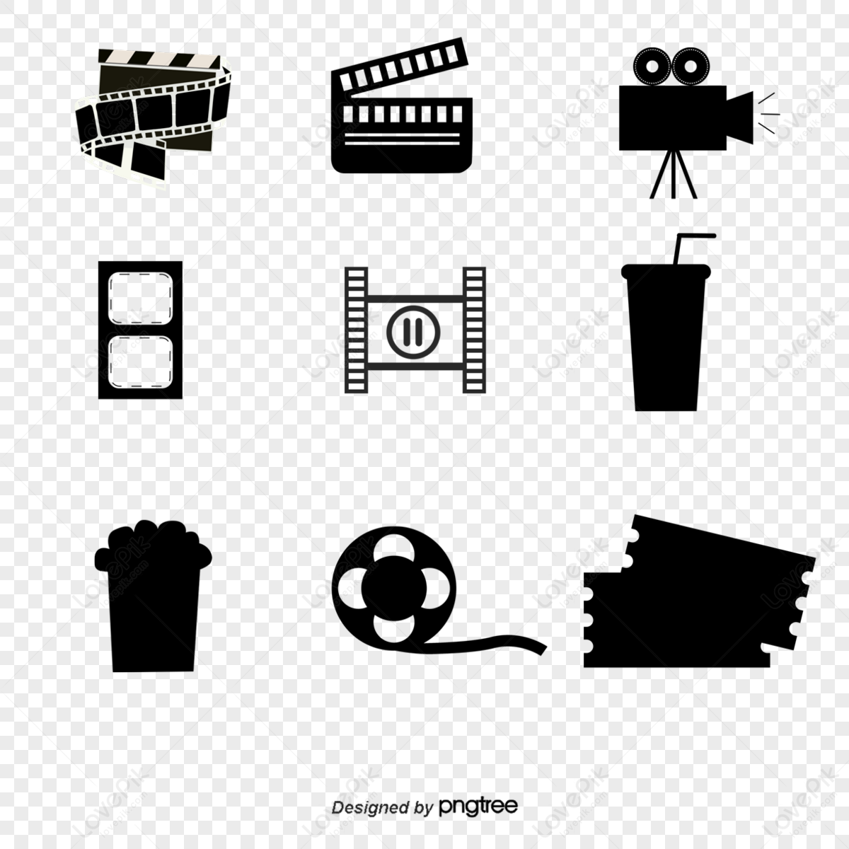 17 models of hand-painted film elements,movie ticket,three d glasses png picture