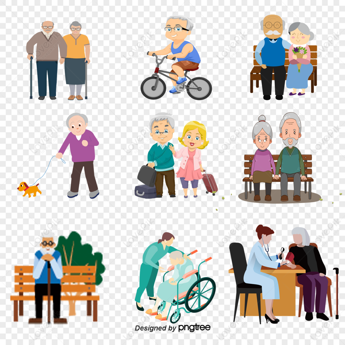 Cartoon Blue Old Man Life Vector,eps,blue Lines PNG Transparent ...