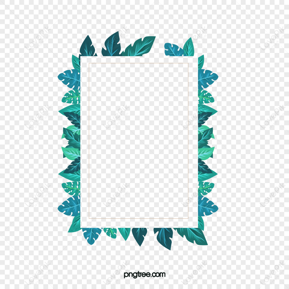 Green leaves frame PNG transparent image download, size: 3500x2300px
