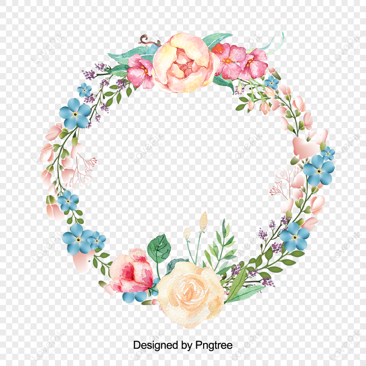 Beautiful Flower Wreath With Leaves Design,illustration,thank You PNG ...