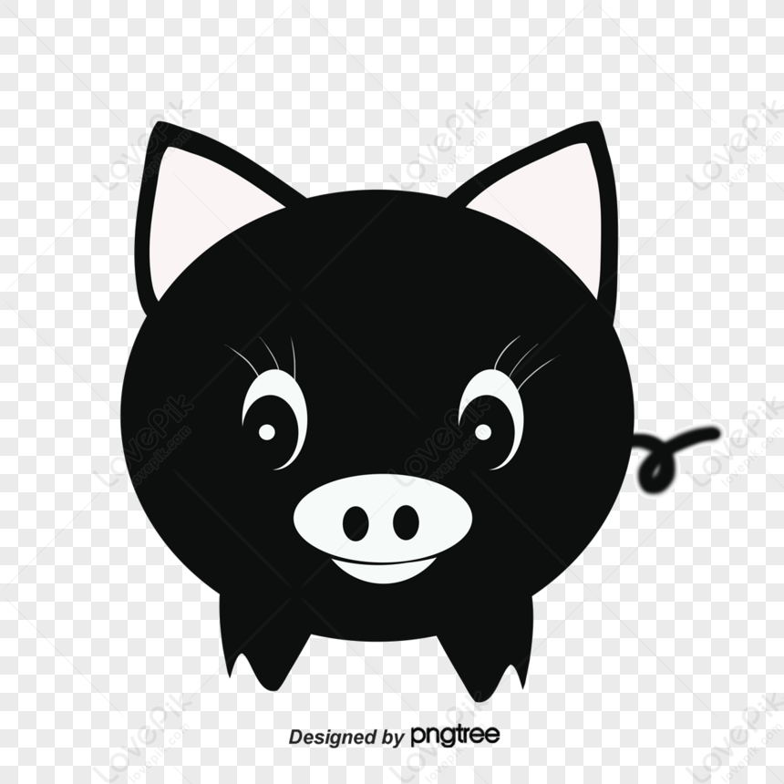 Black Pig Silhouette,animal Avatar,head Silhouettes,smiling Pig PNG ...