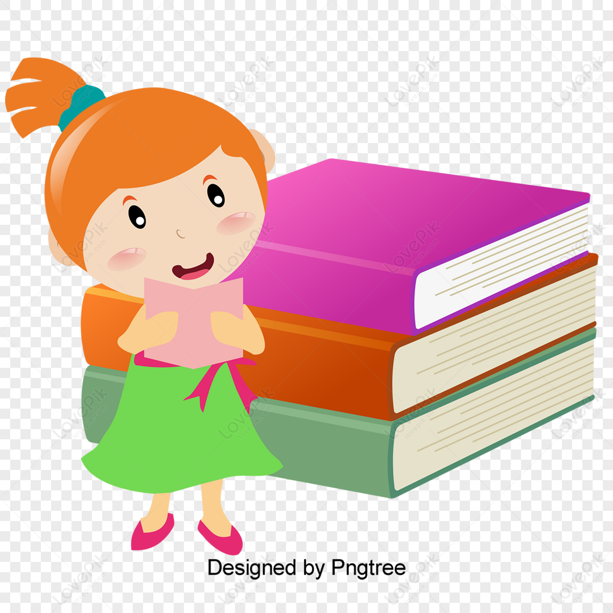 Vector Hand Painted Girl Reading,sitting,icon,cute Free PNG And Clipart ...