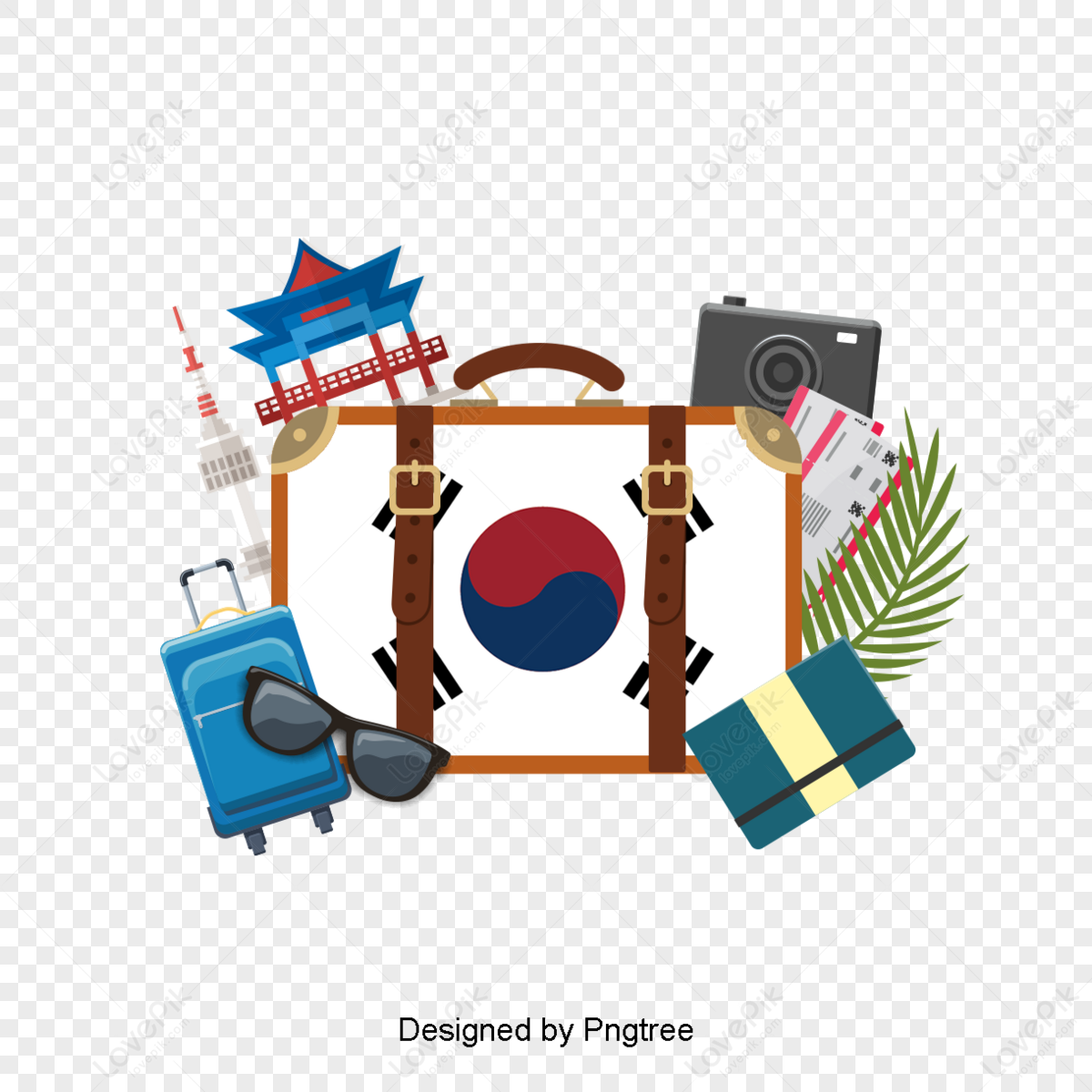 Beautiful Korea vacation background,flag decoration,watercolor,korean flag png free download