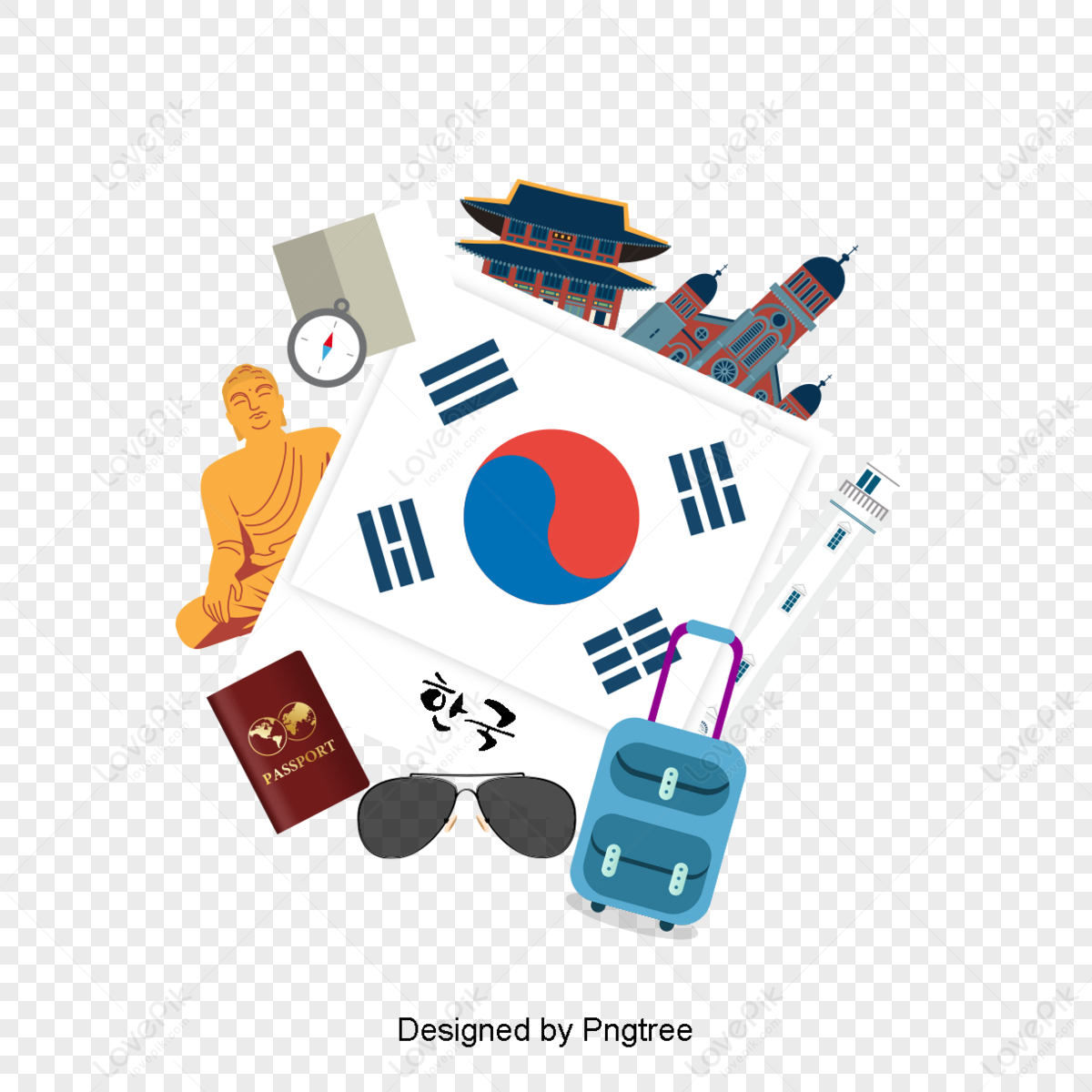 Beautiful Korea vacation background,paper-cut painting,hold,business png transparent image