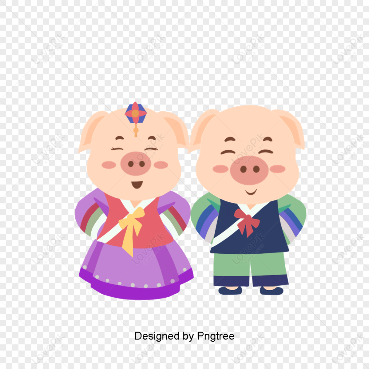 Cartoon couple of pigs wear  korea clothing design,image,couple clothes png picture
