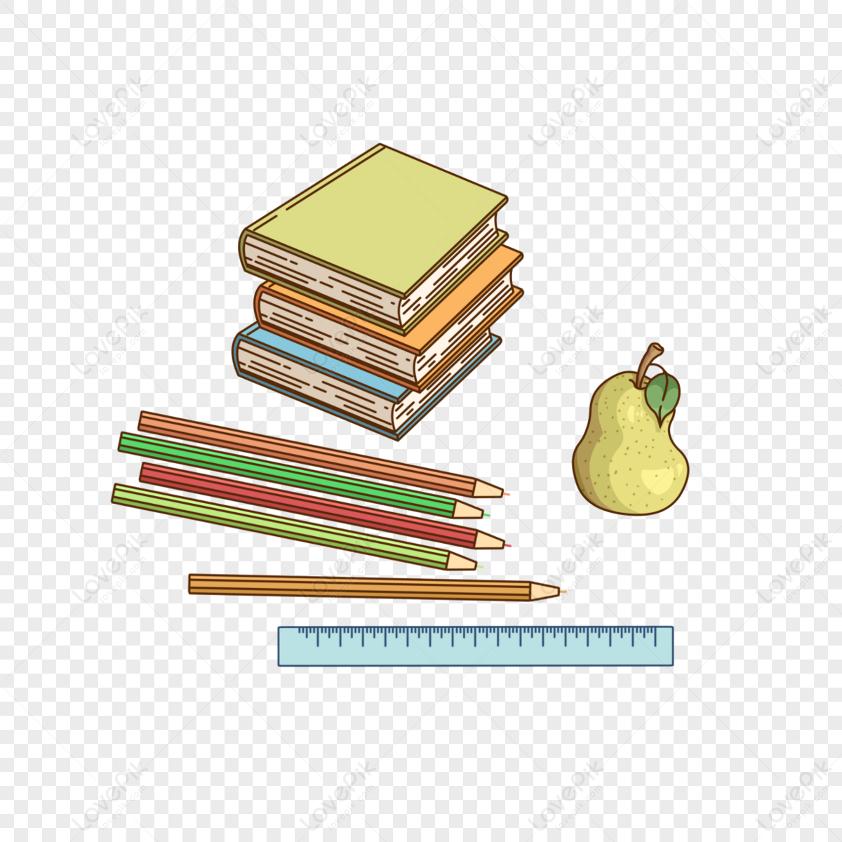Cartoon hand-painted school books stationery design,student,classroom png free download