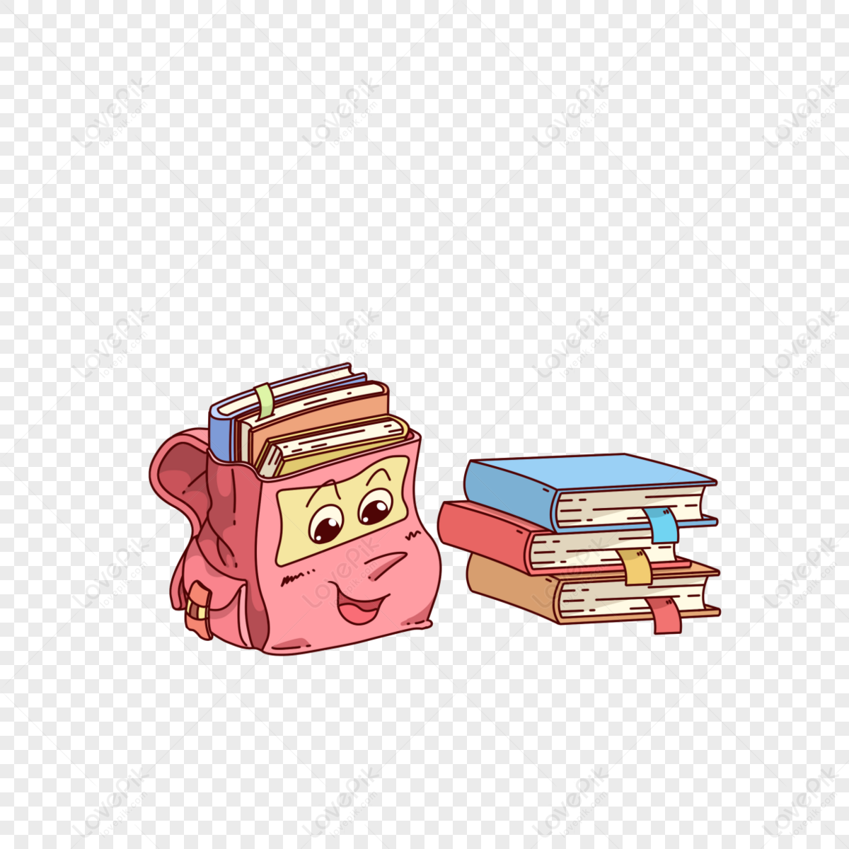 Cartoon hand-painted school books stationery design,student,pencils png hd transparent image