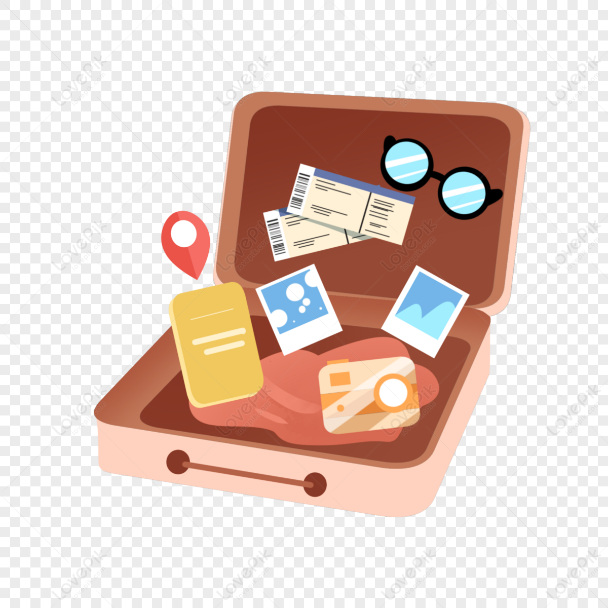 Modern vector luggage,tower,air ticket,paintings png picture