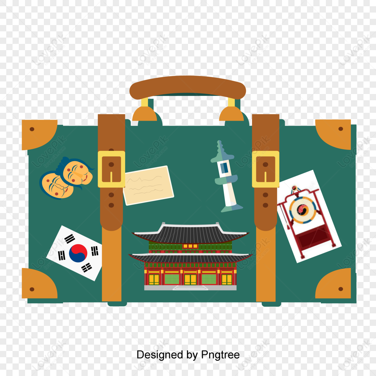 Modern vector luggage,yellow,temple,cyan png free download