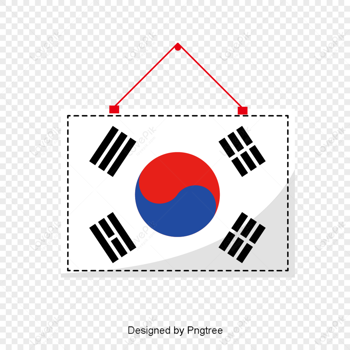Simple South Korea flag wall hanging element,red line,national png transparent background