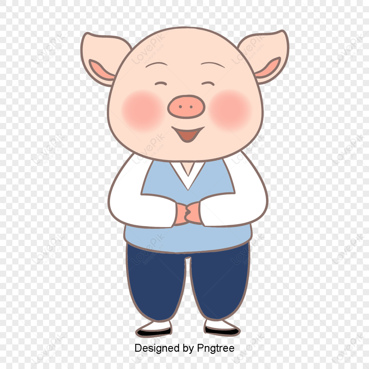 Smiling cute cartoon pig,animal,paint hand,red png hd transparent image
