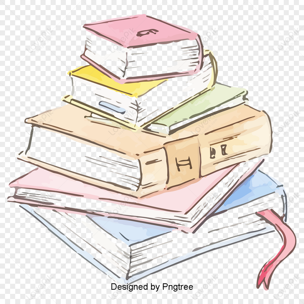 cartoon hand-painted school books stationery design,simplicity,a pile of books free png