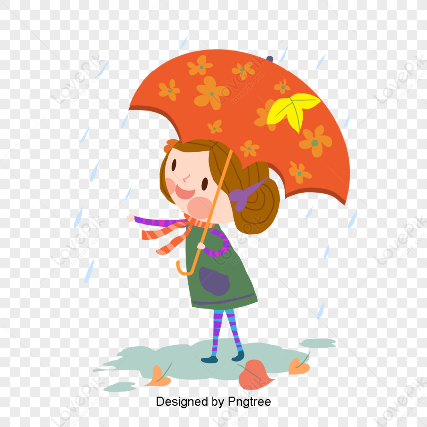 Color Hand-painted Cartoon Girl Walking In The Rain,hug,concept PNG ...