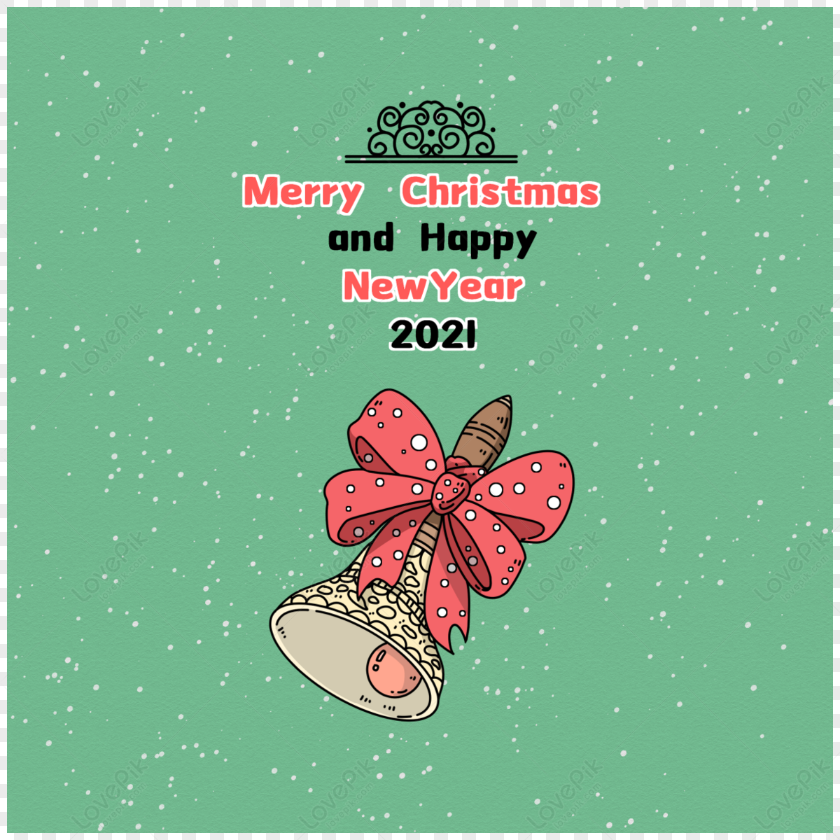 vintage merry christmas doodles card with bow and bell,banner,day png image...