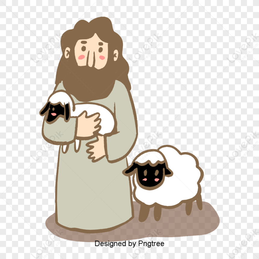 mignon jésus christ et le personnage de dessin animé de mouton