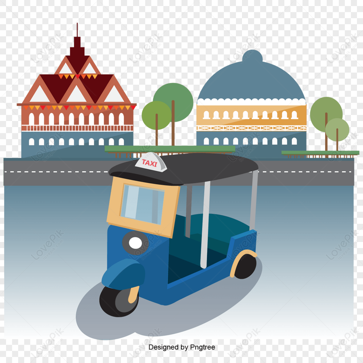 Taxi Thai yellow blue building home travel in the capital,building the house,yellow and blue png image free download