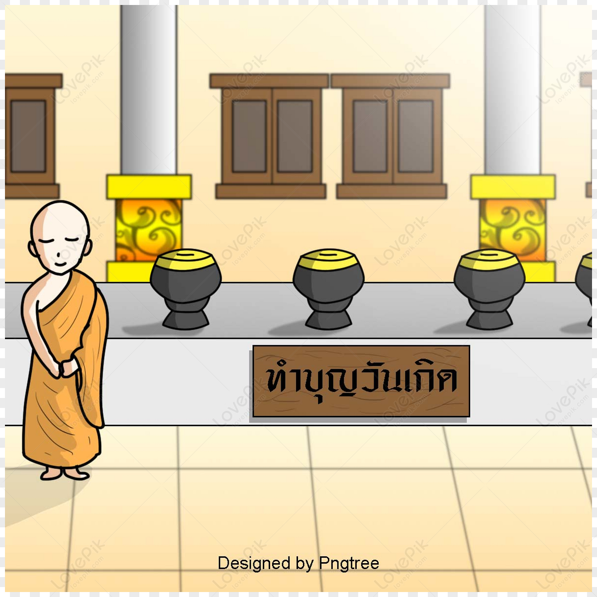 Thai Temple Pillars And Buddhist Elements,buddhist Monk,monk PNG Image 