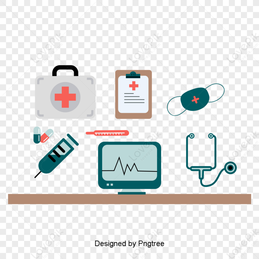 Hand Drawn Vector Flatten Doctor Desktop,diagnosis,first Aid Boxes PNG ...