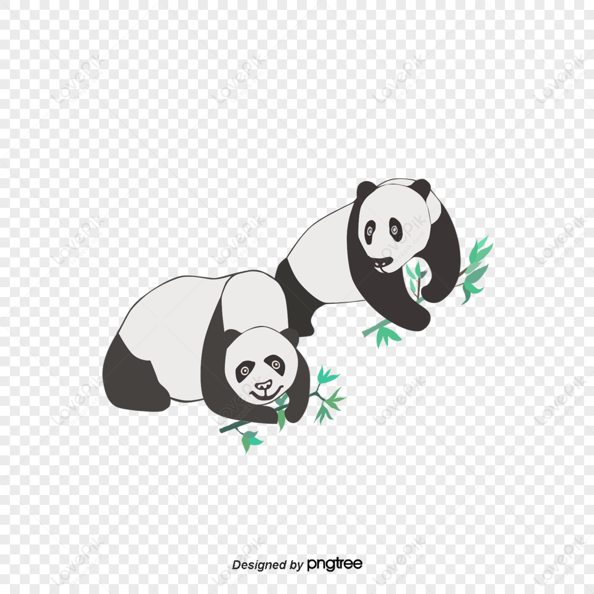 Black And White Cartoon Panda Bamboo Illustration Elements,greetings