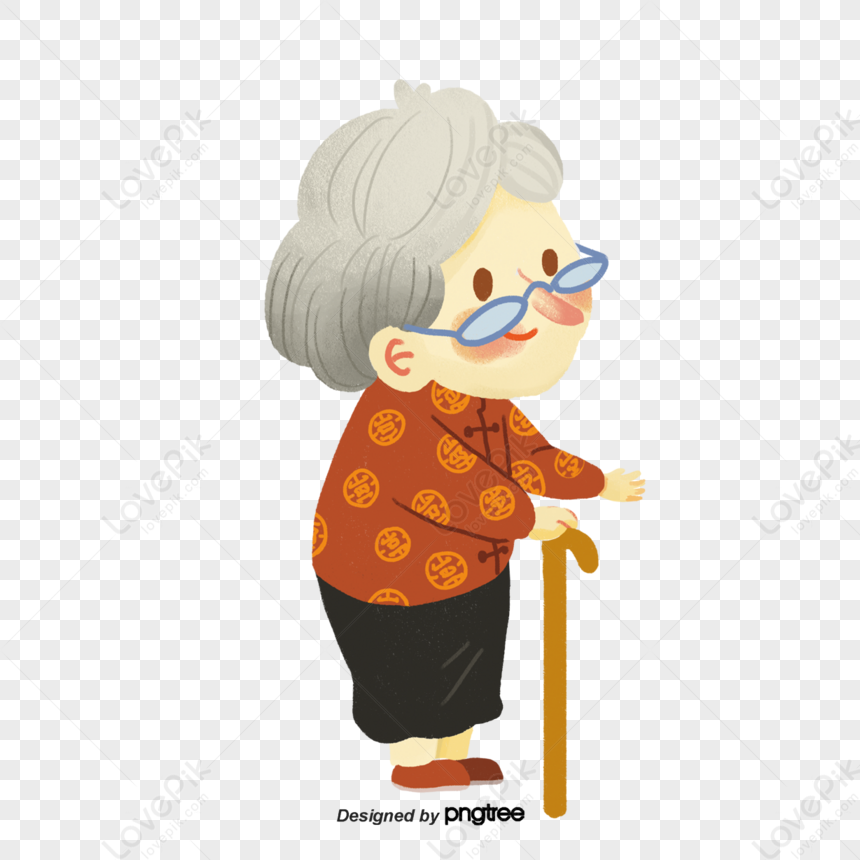 Cartoon Grandma With Crutches,traditional,old Woman,kid PNG Transparent ...