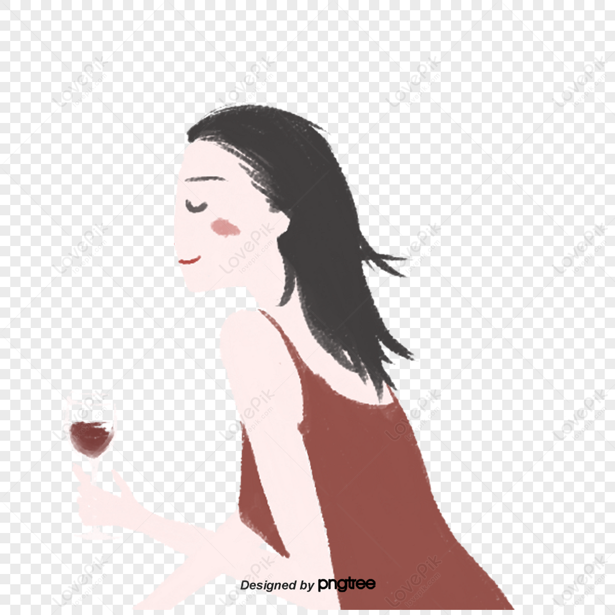 Cartoon Women Drinking Red Wine,characters,character,scenes PNG ...